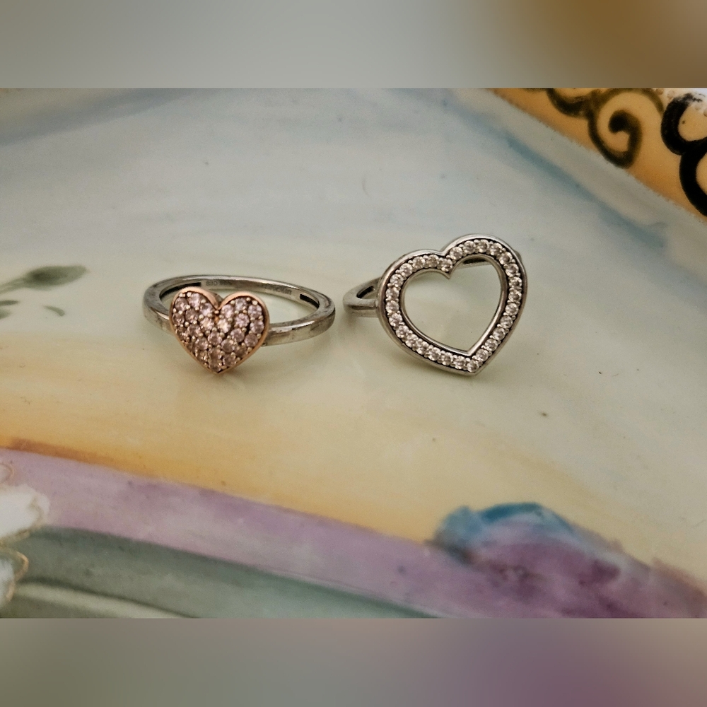 Sterling silver heart rings(2)size 9